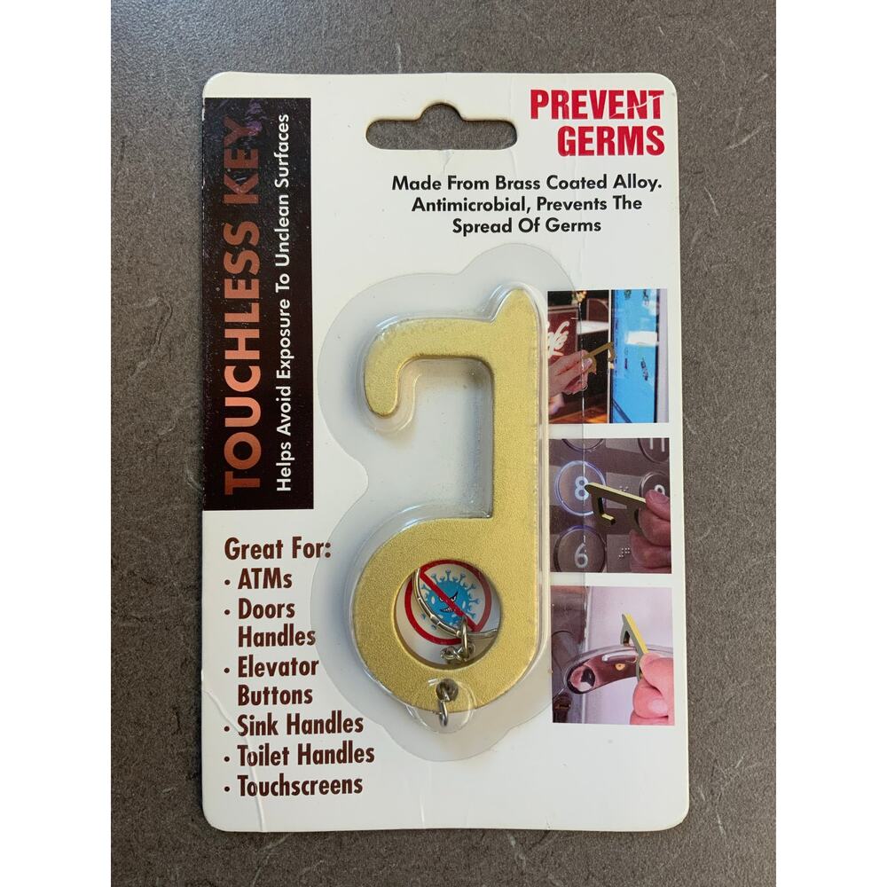 Touchless Key-shaped Door Opener Brass Keychain Tool